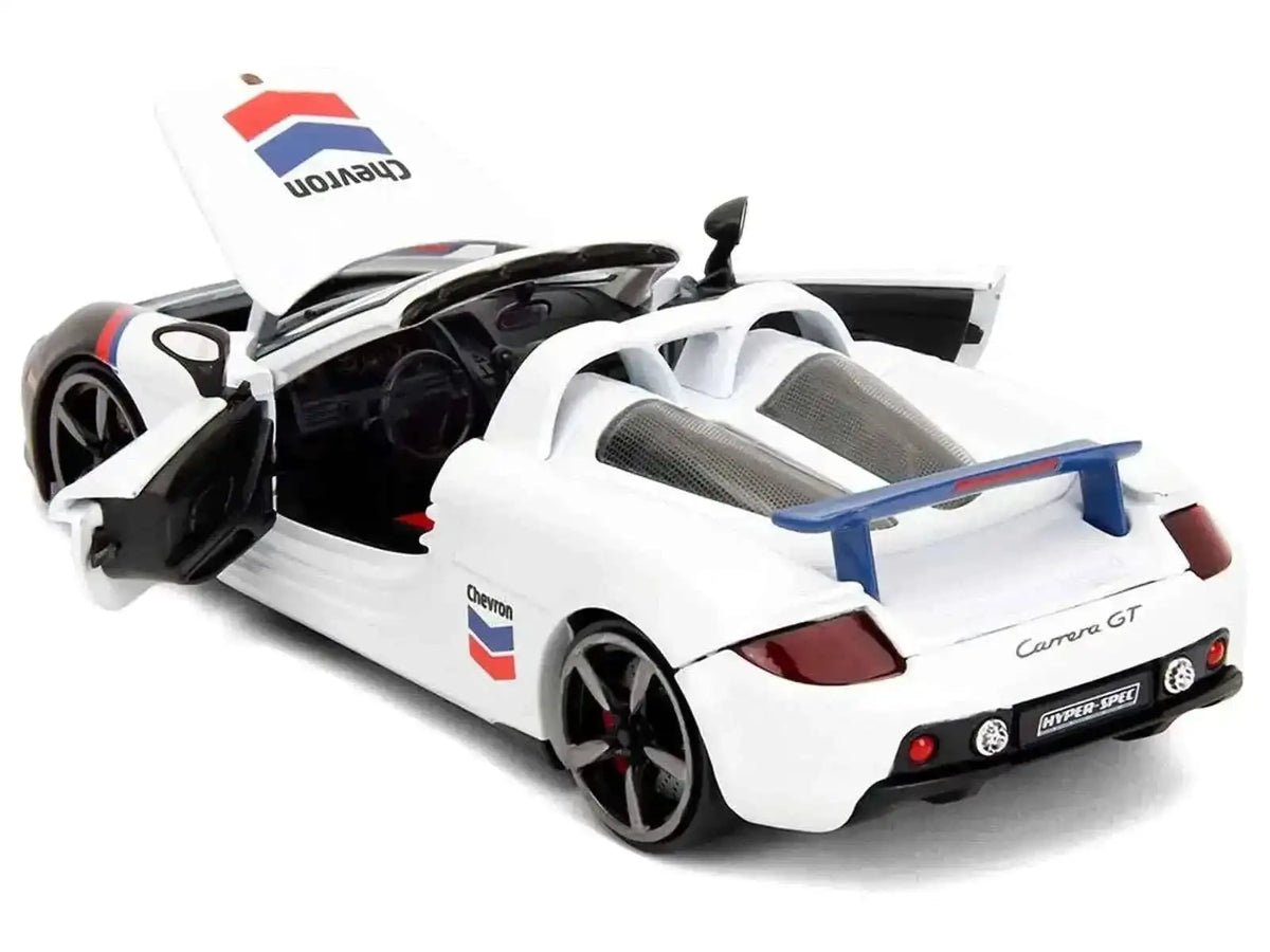 Porsche Carrera GT Convertible #04 "Chevron" White with Graphics "Hyper-Spec" Series 1/24 Diecast Model Car by Jada Cartsfy Inc.