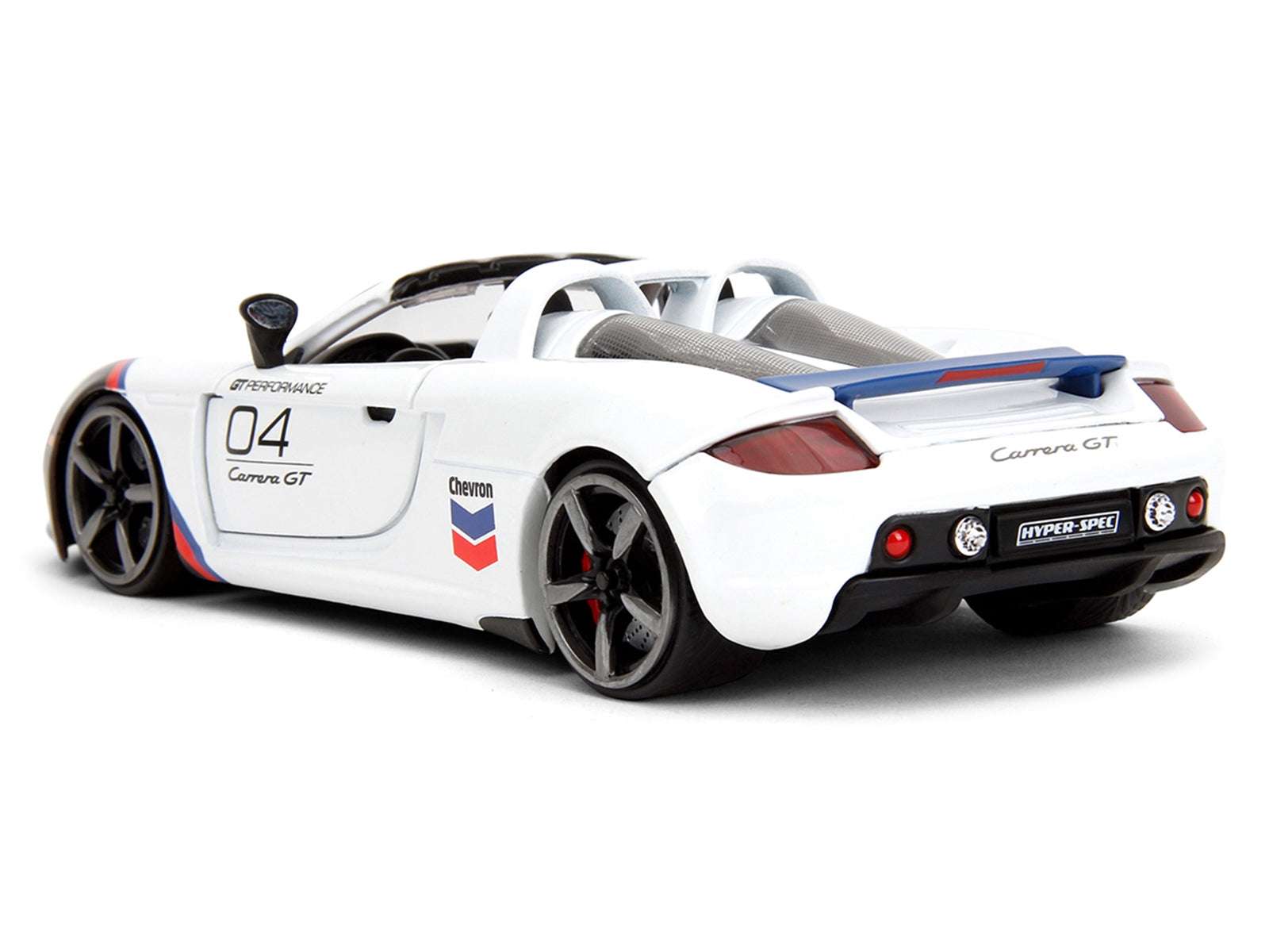 Porsche Carrera GT Convertible #04 "Chevron" White with Graphics "Hyper-Spec" Series 1/24 Diecast Model Car by Jada Miniature Motors Default Title Default Title-