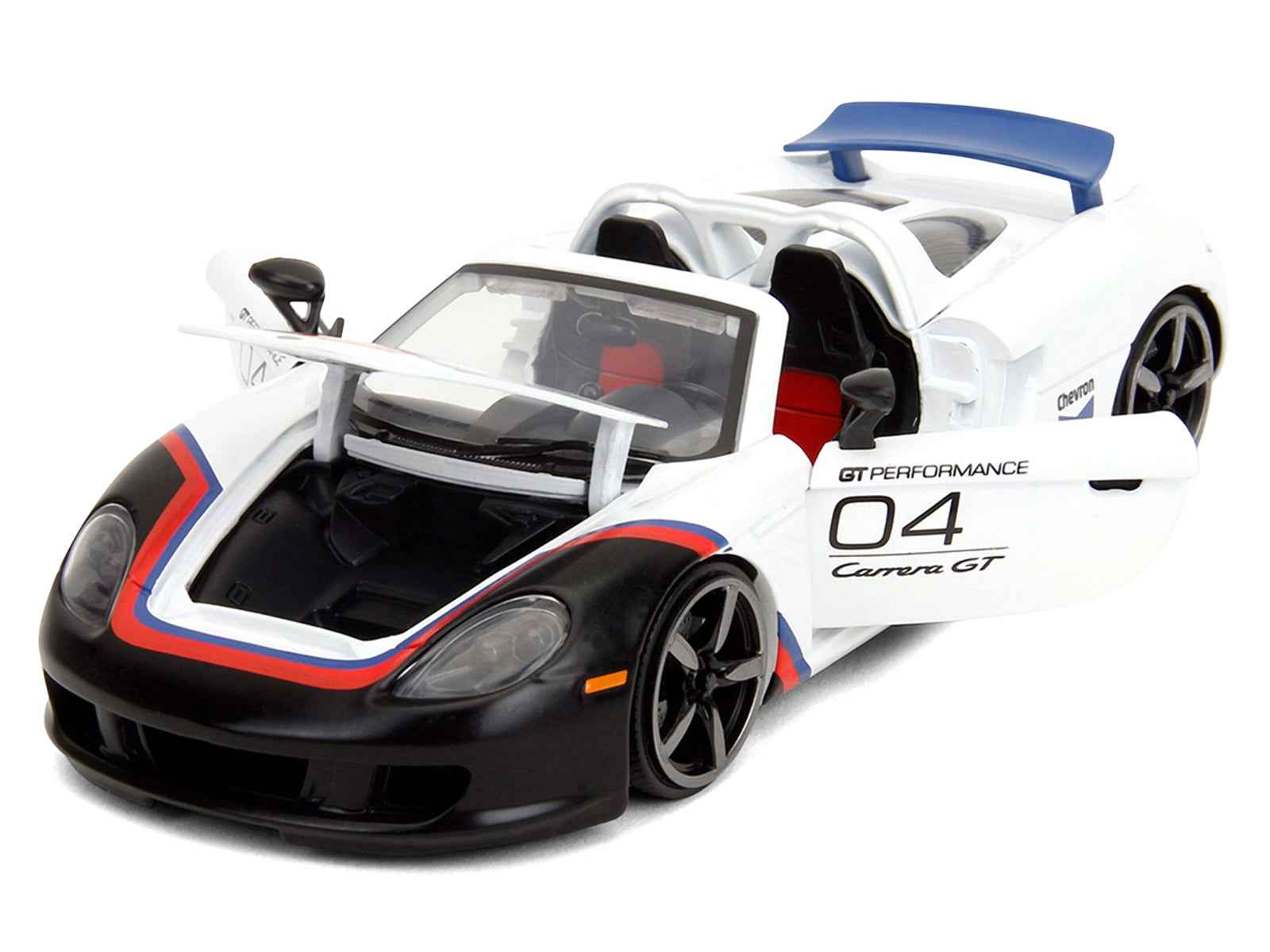 Porsche Carrera GT Convertible #04 "Chevron" White with Graphics "Hyper-Spec" Series 1/24 Diecast Model Car by Jada Miniature Motors Default Title Default Title-