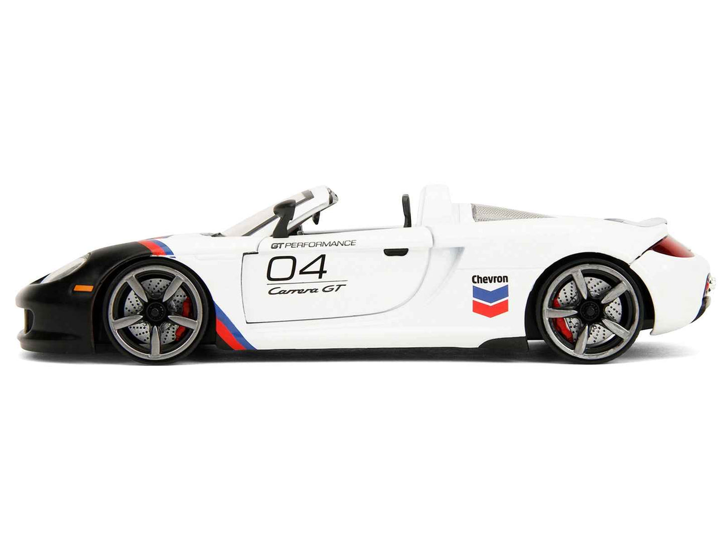 Porsche Carrera GT Convertible #04 "Chevron" White with Graphics "Hyper-Spec" Series 1/24 Diecast Model Car by Jada Miniature Motors Default Title Default Title-