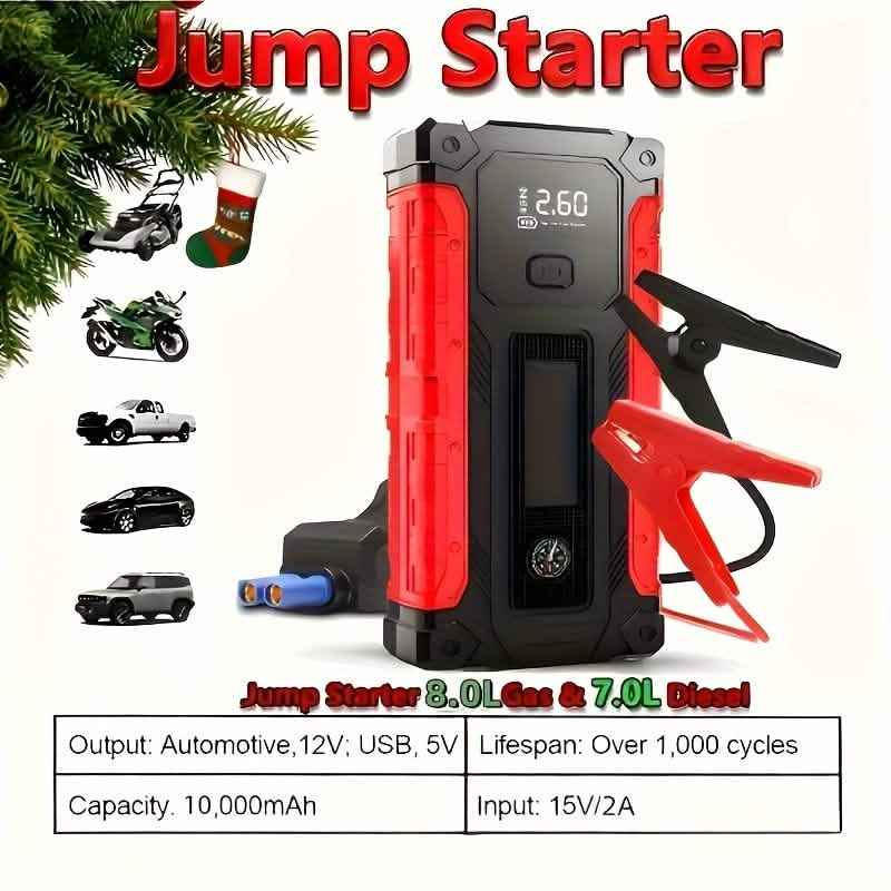 Portable 12V Car Jump Starter, Battery Charger, Air Pump (LED Display) Cartsfy Inc.