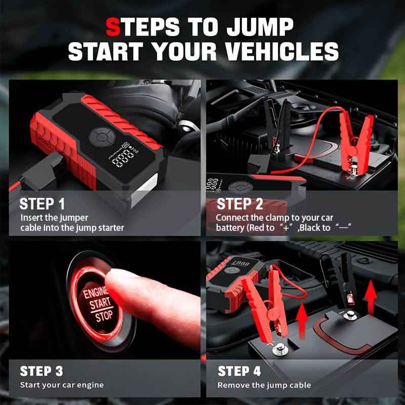 Portable 12V Car Jump Starter, Battery Charger, Air Pump (LED Display) Cartsfy Inc.