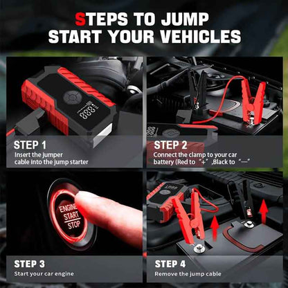 Portable 12V Car Jump Starter, Battery Charger, Air Pump (LED Display) Cartsfy Inc.