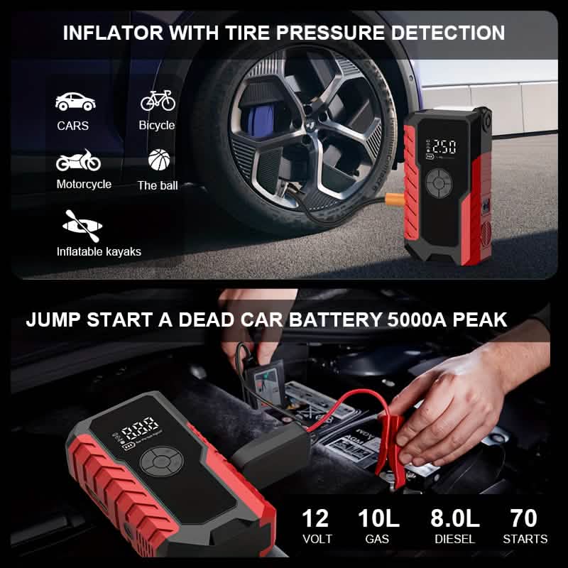 Portable 12V Car Jump Starter, Battery Charger, Air Pump (LED Display) Cartsfy Inc.