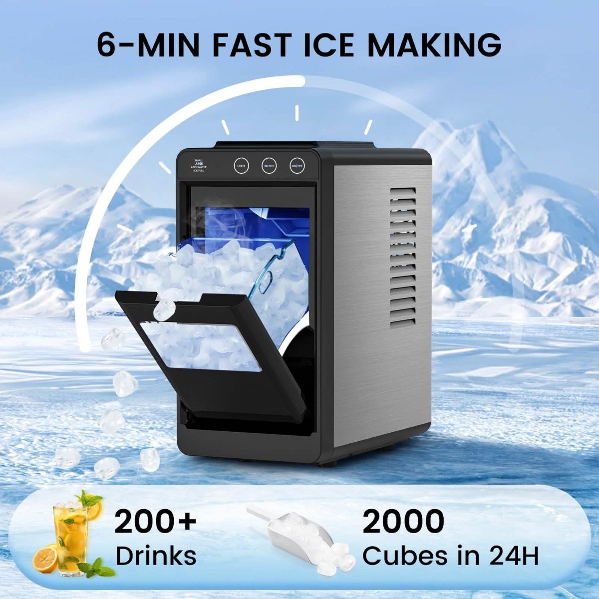 Portable Countertop Ice Maker – 8 Cubes/6 Min, Self - Cleaning - Cartsfy Inc.