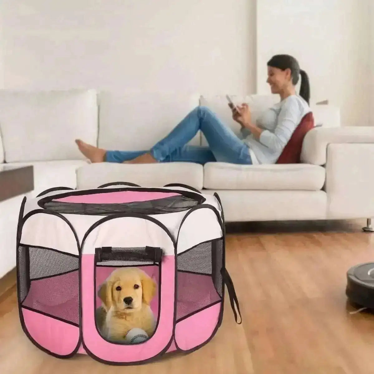 Portable Foldable Pet Playpen For Dogs Cats Other Pets DailySale Blue Pink Coffee Blue-Pink-Coffee-