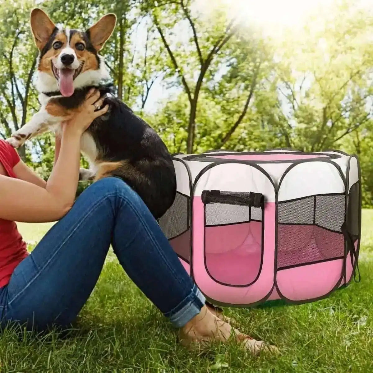 Portable Foldable Pet Playpen For Dogs Cats Other Pets DailySale Blue Pink Coffee Blue-Pink-Coffee-