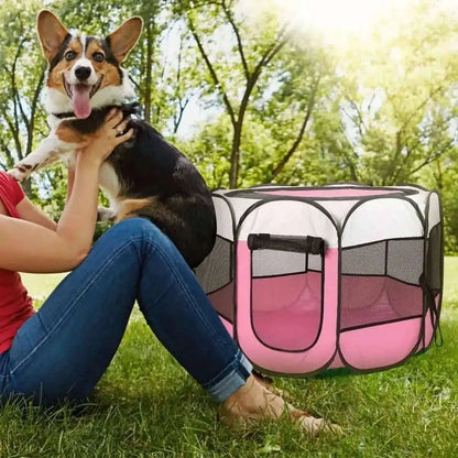 Portable Foldable Pet Playpen For Dogs Cats Other Pets DailySale Blue Pink Coffee Blue-Pink-Coffee-