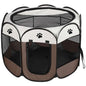 Portable foldable pet playpen, dark coffee and white mesh with paw icon panels