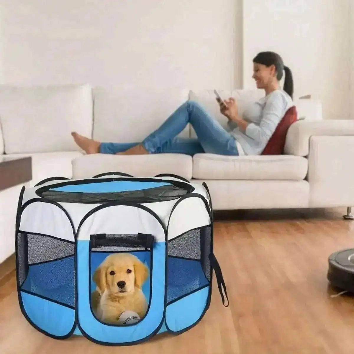 Portable Foldable Pet Playpen For Dogs Cats Other Pets DailySale Blue Pink Coffee Blue-Pink-Coffee-