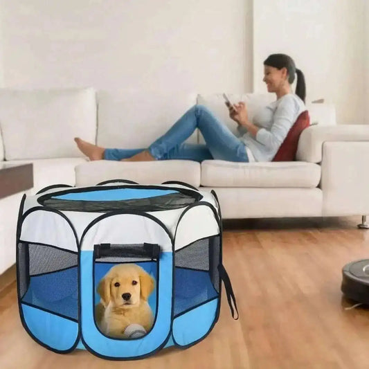 Portable Foldable Pet Playpen For Dogs Cats Other Pets DailySale Blue Pink Coffee Blue-Pink-Coffee-