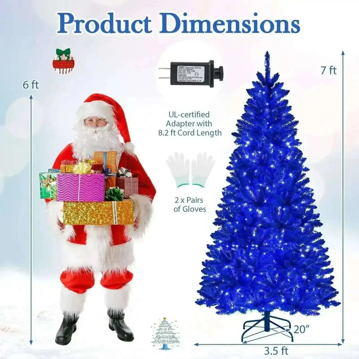 Pre-Lit Artificial Christmas Tree with 340 Blue LED Lights and 3 Modes-7 ft Cartsfy Inc.