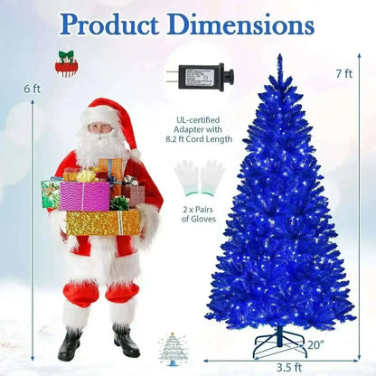Pre-Lit Artificial Christmas Tree with 340 Blue LED Lights and 3 Modes-7 ft Cartsfy Inc.