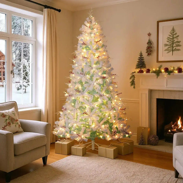 Pre-Lit Artificial Christmas Tree with Snow Flocked Branch Tips