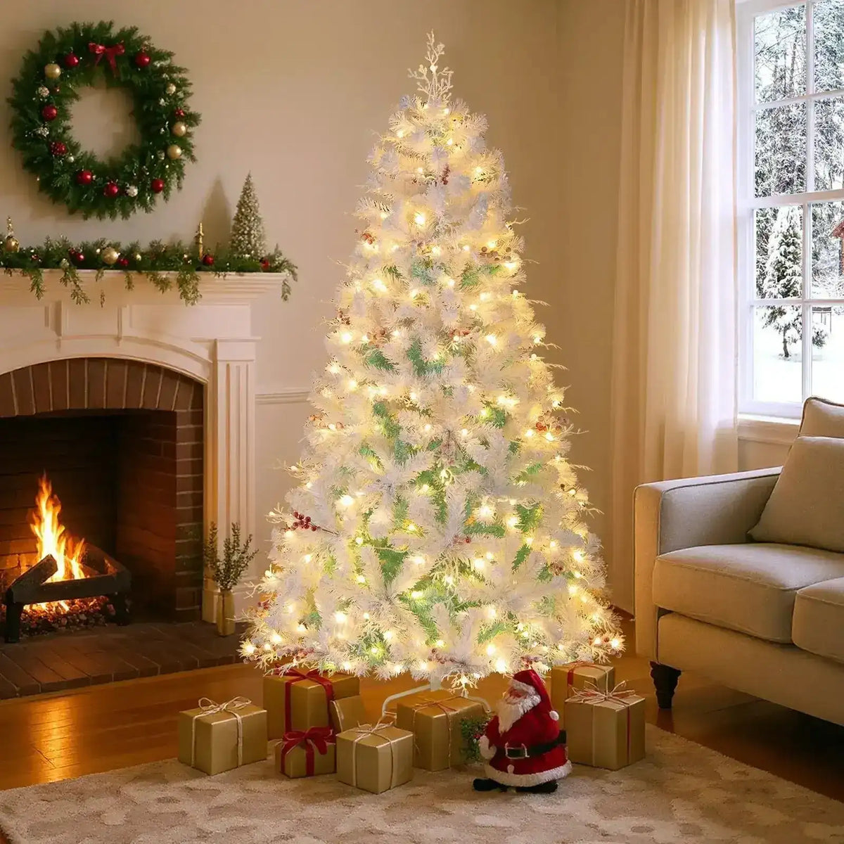 Pre-Lit Artificial Christmas Tree with Snow Flocked Branch Tips Cartsfy Inc.