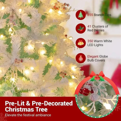 Pre-Lit Artificial Christmas Tree with Snow Flocked Branch Tips Cartsfy Inc.