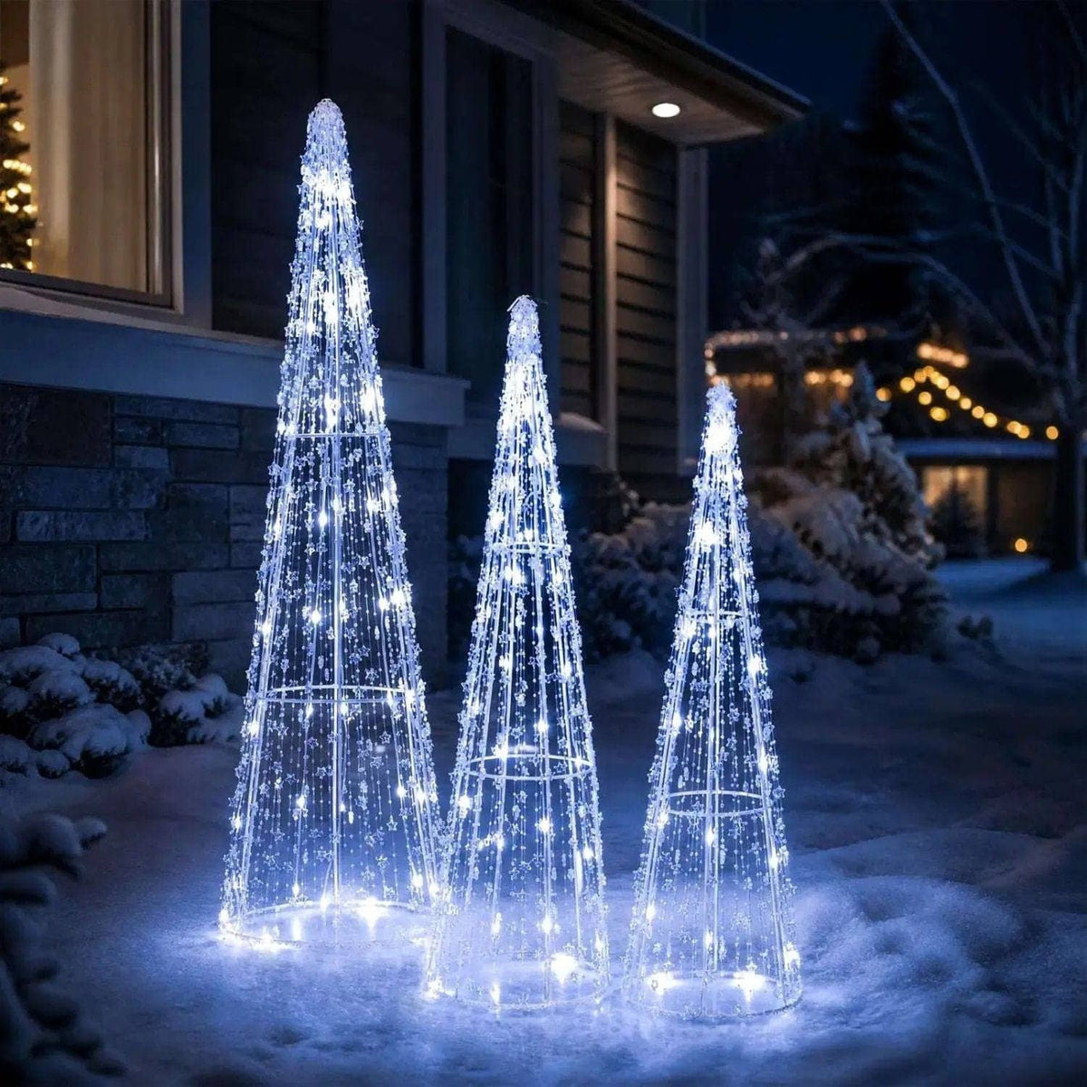 Pre-Lit Christmas Cone Trees Set of 3 with Cold White Lights DirectDeals Default Title Default Title-