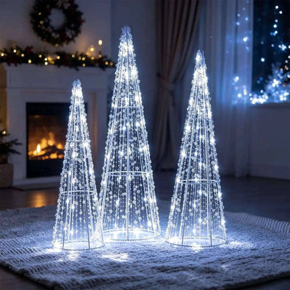Pre-Lit Christmas Cone Trees Set of 3 with Cold White Lights DirectDeals Default Title Default Title-