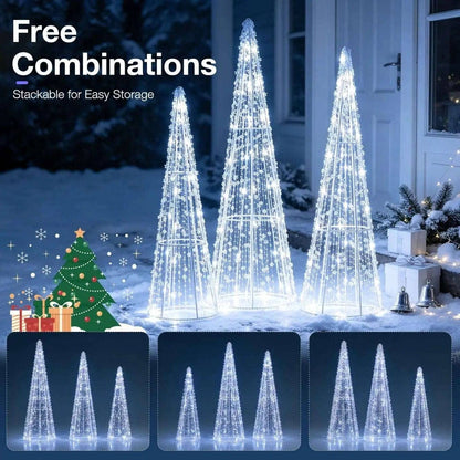 Pre-Lit Christmas Cone Trees Set of 3 with Cold White Lights DirectDeals Default Title Default Title-