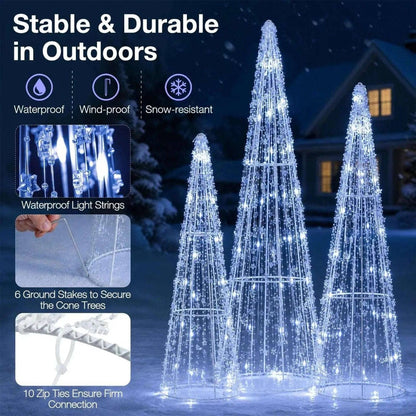 Pre-Lit Christmas Cone Trees Set of 3 with Cold White Lights DirectDeals Default Title Default Title-