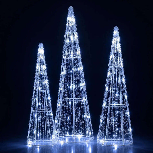 Pre-Lit Christmas Cone Trees Set of 3 with Cold White Lights DirectDeals Default Title Default Title-