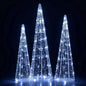 Pre-Lit Christmas Cone Trees Set of 3 with Cold White Lights