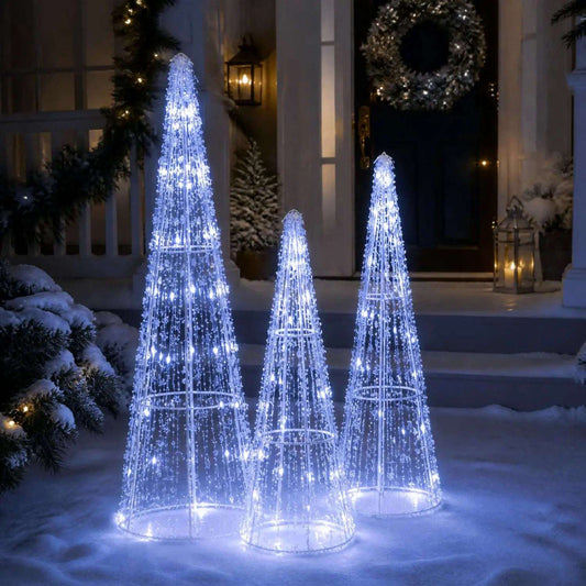 Pre-Lit Christmas Cone Trees Set of 3 with Cold White Lights DirectDeals Default Title Default Title-