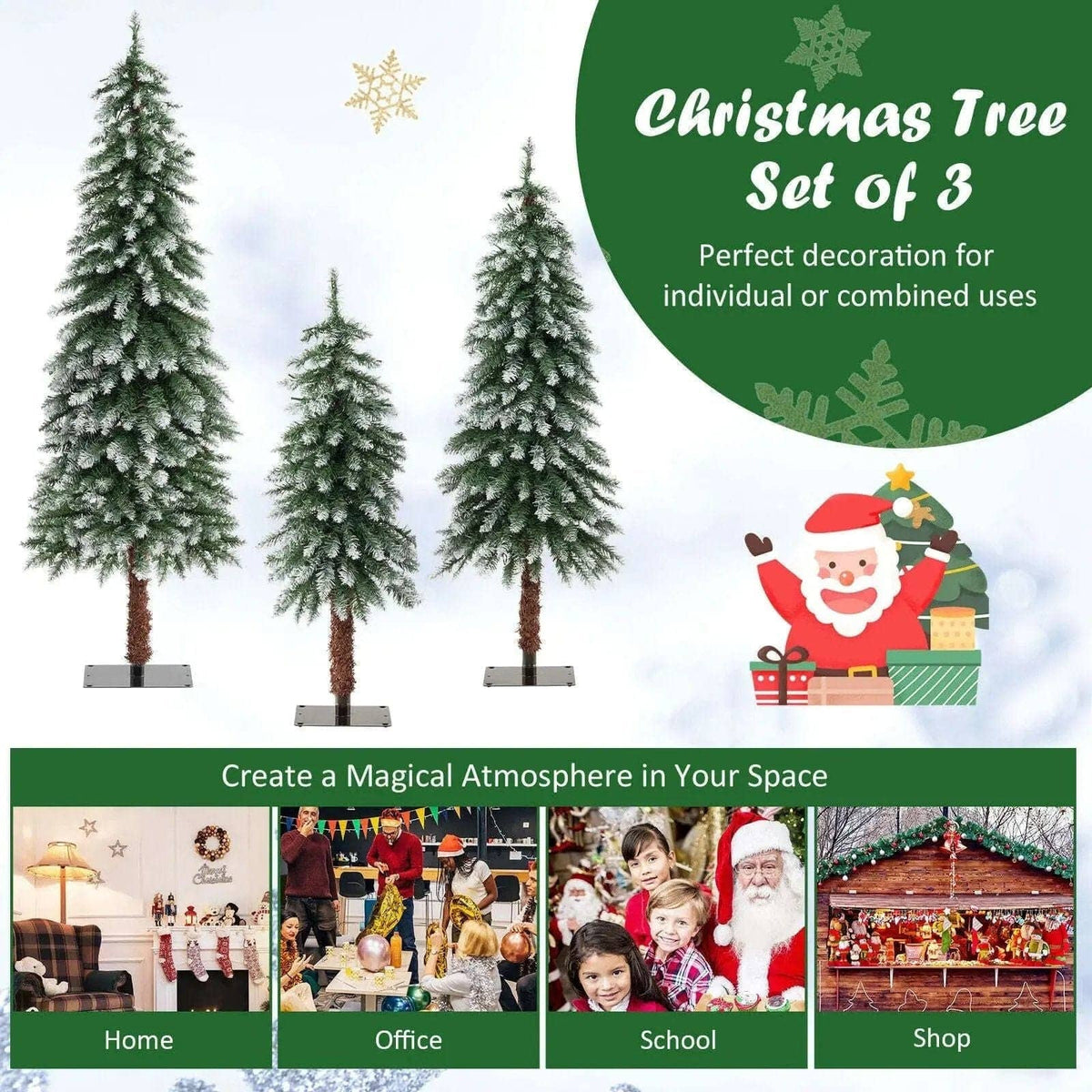 Pre-Lit Christmas Tree Set of 3 - Snowy and Slim Cartsfy Inc.