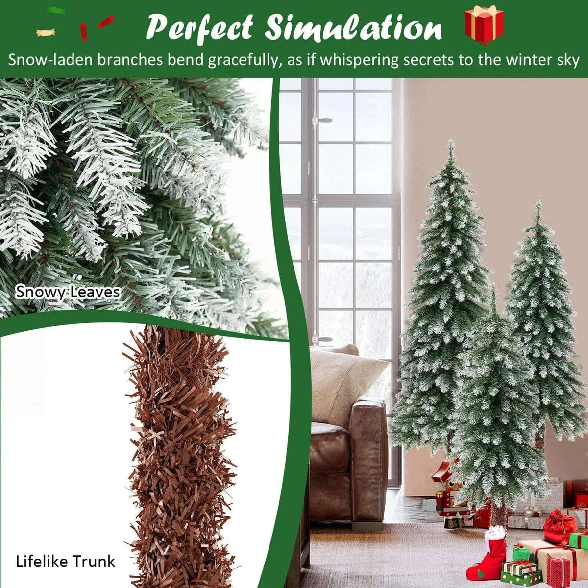 Pre-Lit Christmas Tree Set of 3 - Snowy and Slim Cartsfy Inc.