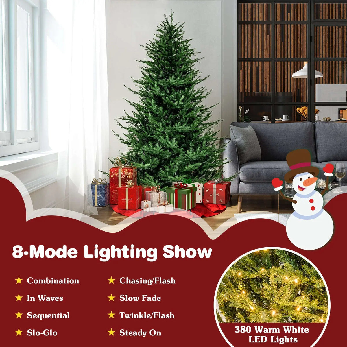 Pre-lit Christmas Tree with 280 Warm White LED Lights and 8 Lighting Modes Cartsfy Inc.