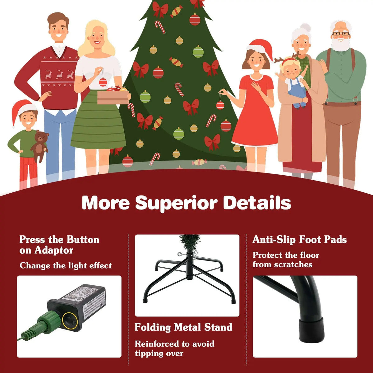Pre-lit Christmas Tree with 280 Warm White LED Lights and 8 Lighting Modes Cartsfy Inc.