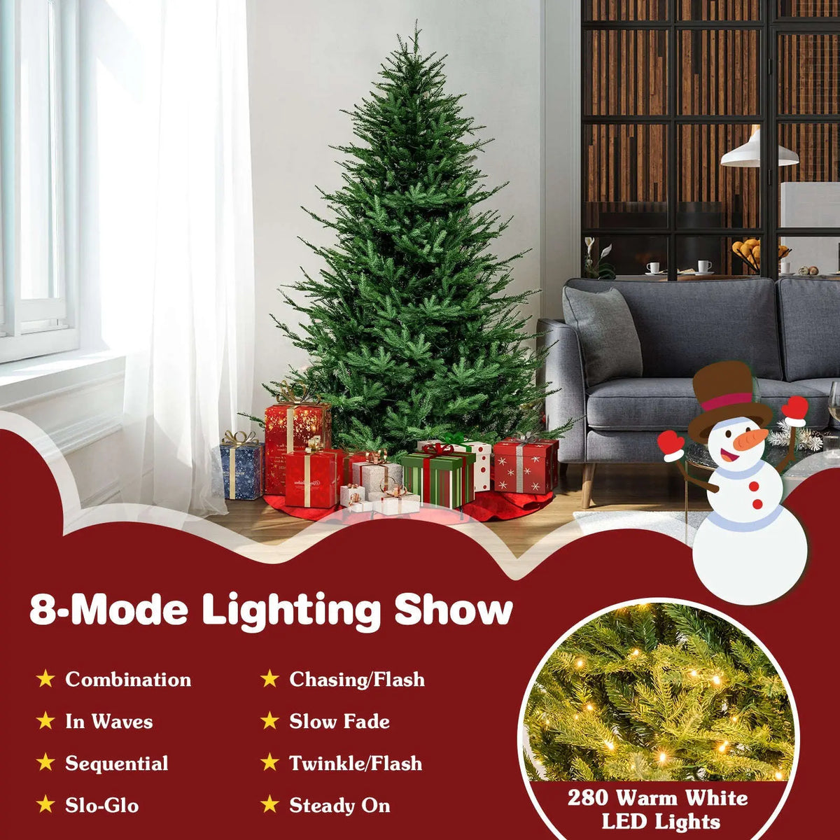 Pre-lit Christmas Tree with 280 Warm White LED Lights and 8 Lighting Modes Cartsfy Inc.