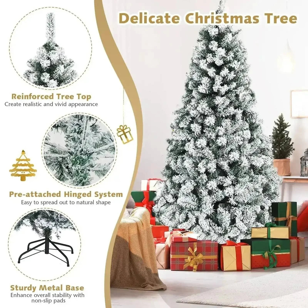 Pre-Lit Premium Snow Flocked Hinged Artificial Christmas Tree Cartsfy Inc.