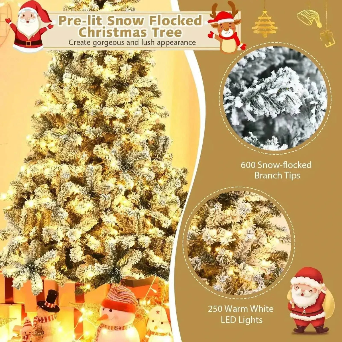 Pre-Lit Premium Snow Flocked Hinged Artificial Christmas Tree Cartsfy Inc.