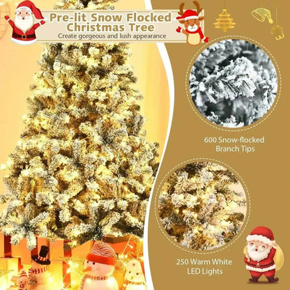 Pre-Lit Premium Snow Flocked Hinged Artificial Christmas Tree Cartsfy Inc.