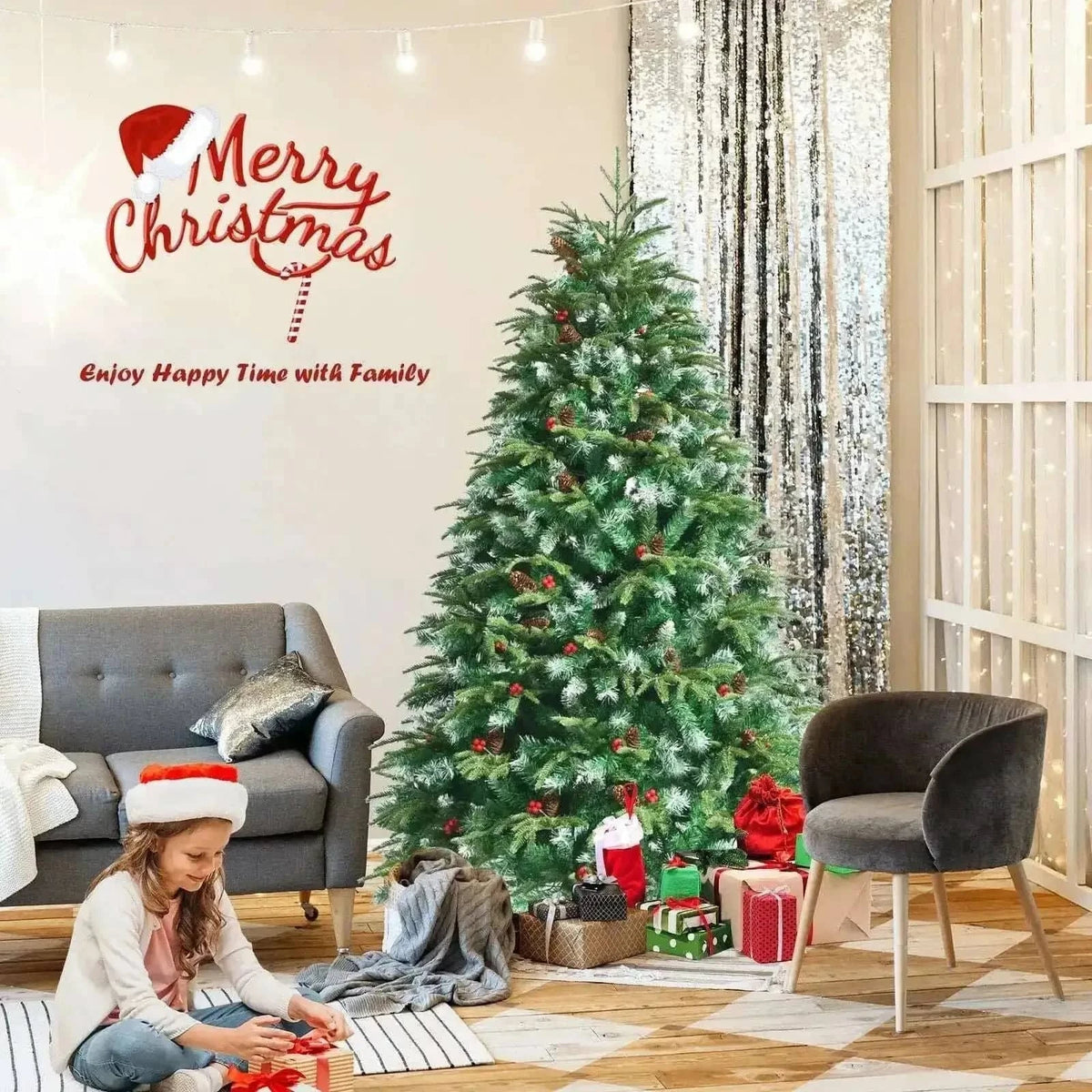 Pre-Lit Snowy Christmas Hinged Tree with Multi-Color Lights Cartsfy Inc.