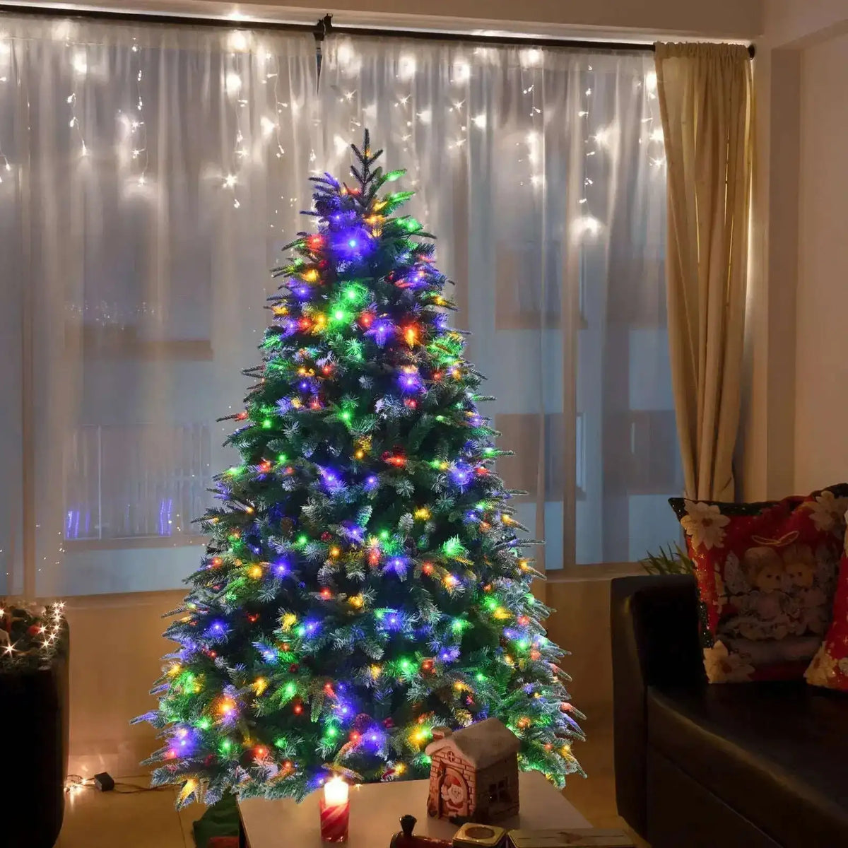 Pre-Lit Snowy Christmas Hinged Tree with Multi-Color Lights Cartsfy Inc.
