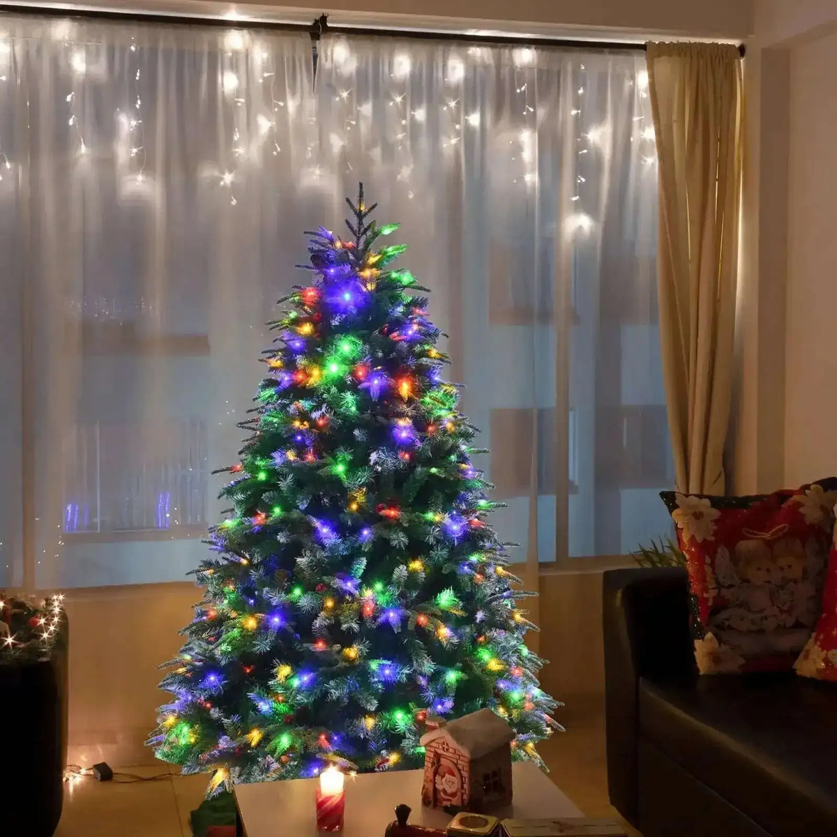 Pre-Lit Snowy Christmas Hinged Tree with Multi-Color Lights Cartsfy Inc.