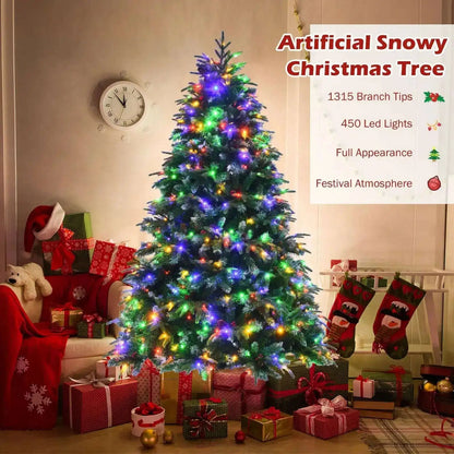 Pre-Lit Snowy Christmas Hinged Tree with Multi-Color Lights Cartsfy Inc.