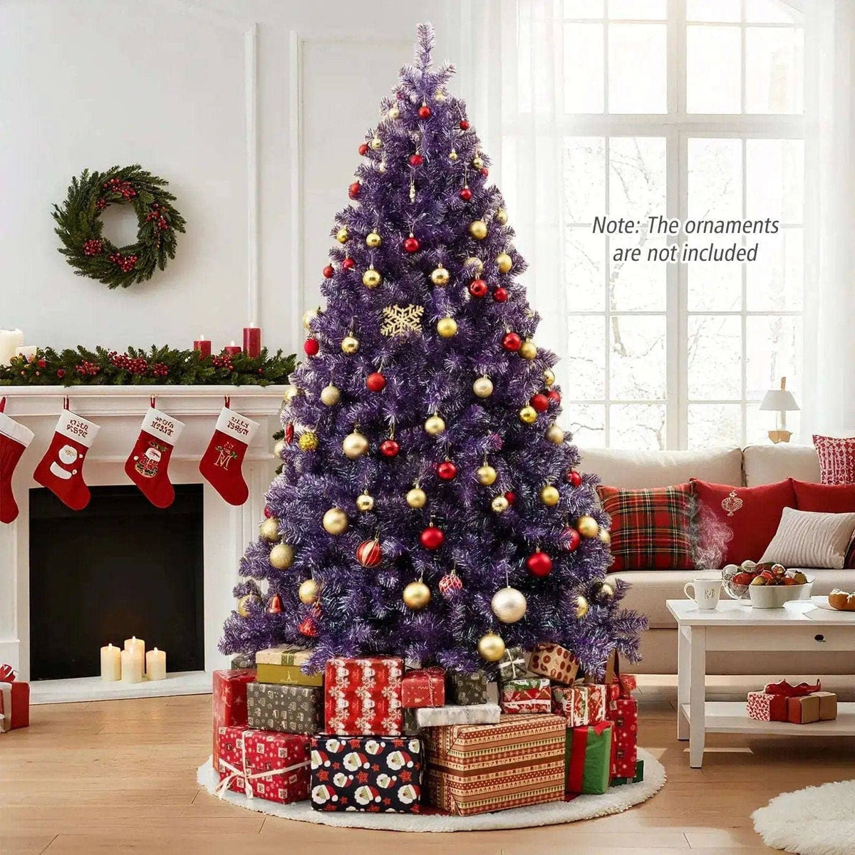 Pre-Lit Tinsel Christmas Tree Artificial Xmas Tree with Lush Branch Tips and Warm White LED Lights Cartsfy Inc.