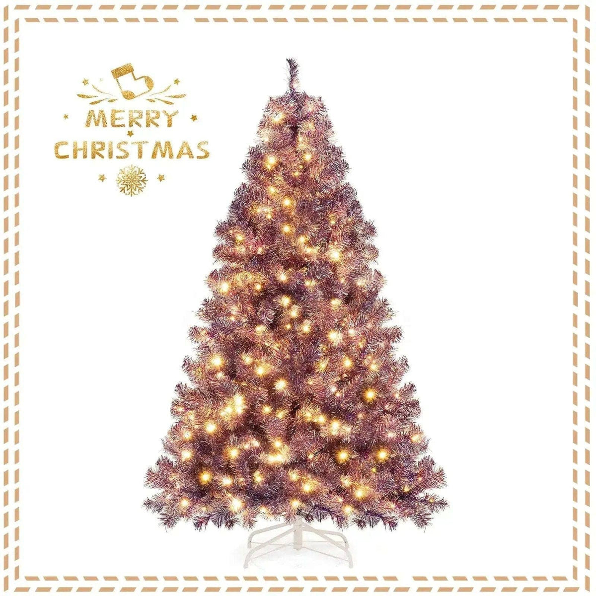 Pre-Lit Tinsel Christmas Tree Artificial Xmas Tree with Lush Branch Tips and Warm White LED Lights Cartsfy Inc.