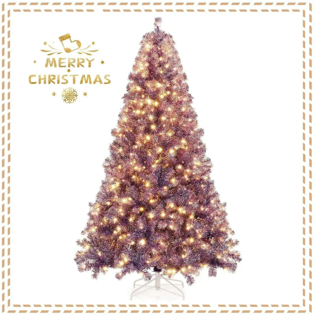 Pre-Lit Tinsel Christmas Tree Artificial Xmas Tree with Lush Branch Tips and Warm White LED Lights Cartsfy Inc.
