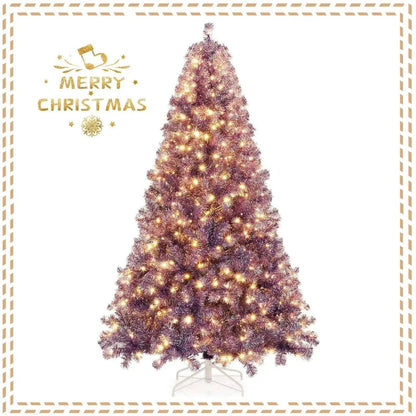 Pre-Lit Tinsel Christmas Tree Artificial Xmas Tree with Lush Branch Tips and Warm White LED Lights Cartsfy Inc.