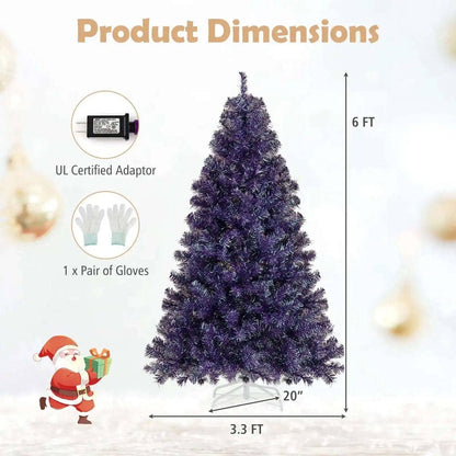 Pre-Lit Tinsel Christmas Tree Artificial Xmas Tree with Lush Branch Tips and Warm White LED Lights Cartsfy Inc.