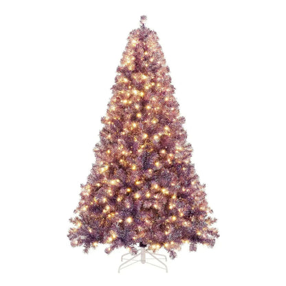 Pre-Lit Tinsel Christmas Tree Artificial Xmas Tree with Lush Branch Tips and Warm White LED Lights Cartsfy Inc.
