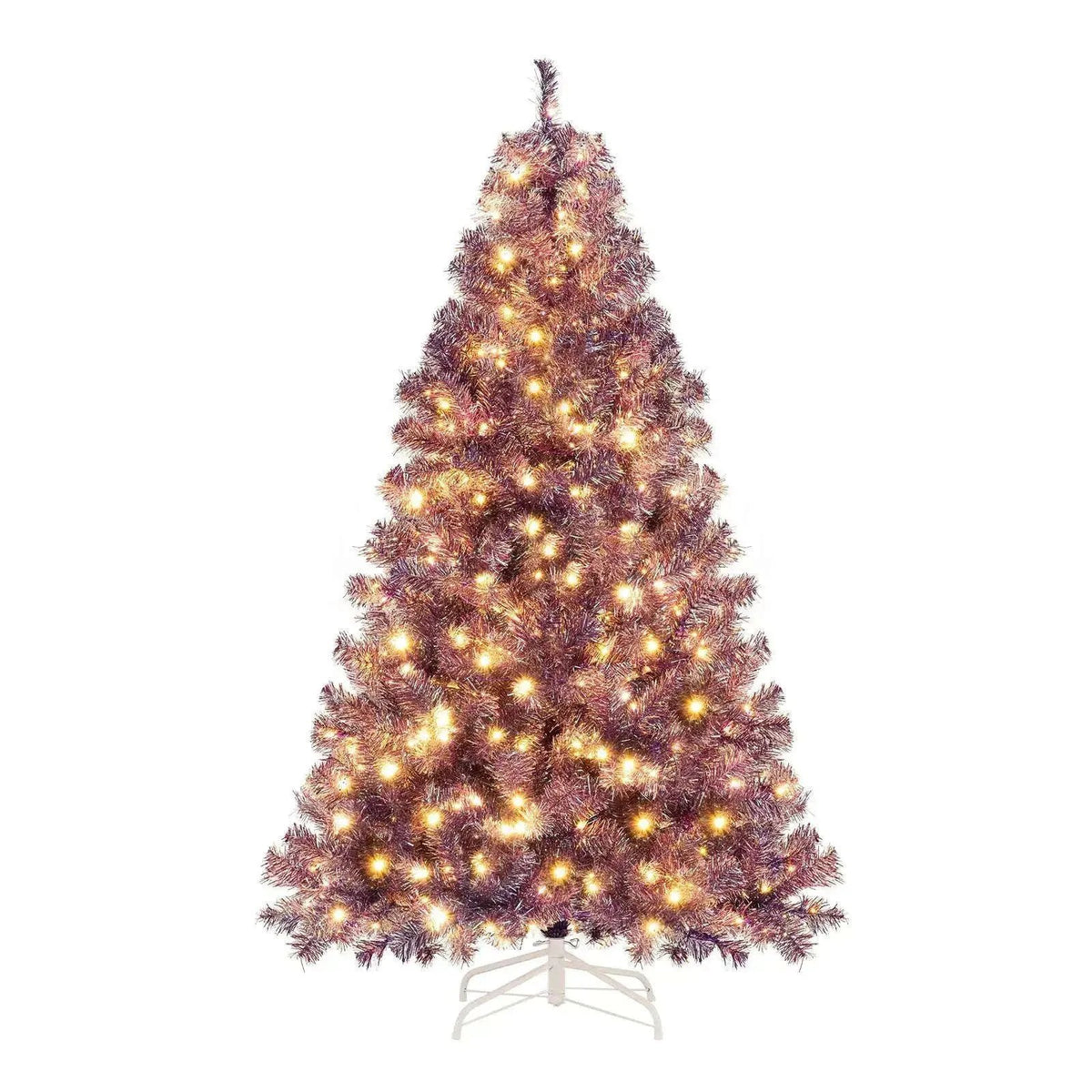 Pre-Lit Tinsel Christmas Tree Artificial Xmas Tree with Lush Branch Tips and Warm White LED Lights Cartsfy Inc.