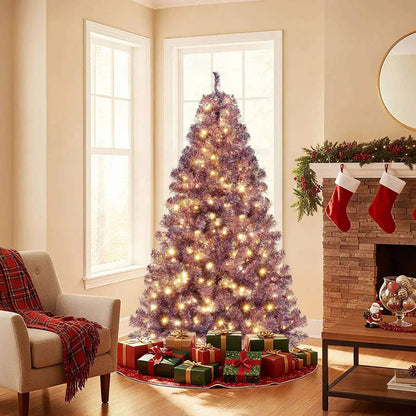 Pre-Lit Tinsel Christmas Tree Artificial Xmas Tree with Lush Branch Tips and Warm White LED Lights Cartsfy Inc.