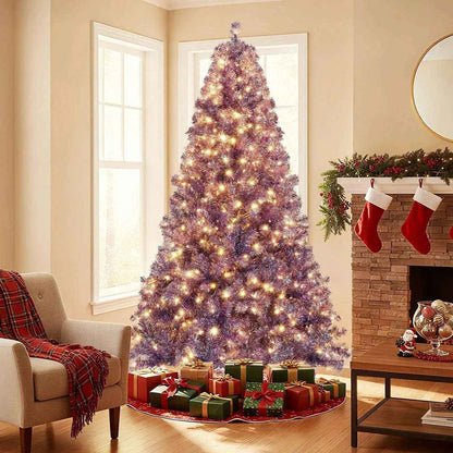 Pre-Lit Tinsel Christmas Tree Artificial Xmas Tree with Lush Branch Tips and Warm White LED Lights