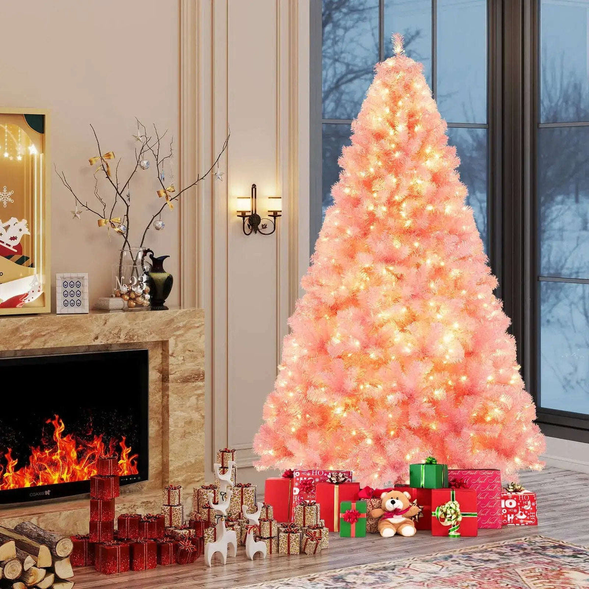 Pre-Lit Tinsel Christmas Tree Artificial Xmas Tree with Lush Branch Tips Holiday Decoration Cartsfy Inc.