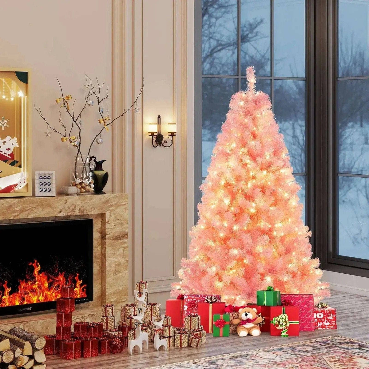 Pre-Lit Tinsel Christmas Tree Artificial Xmas Tree with Lush Branch Tips Holiday Decoration Cartsfy Inc.